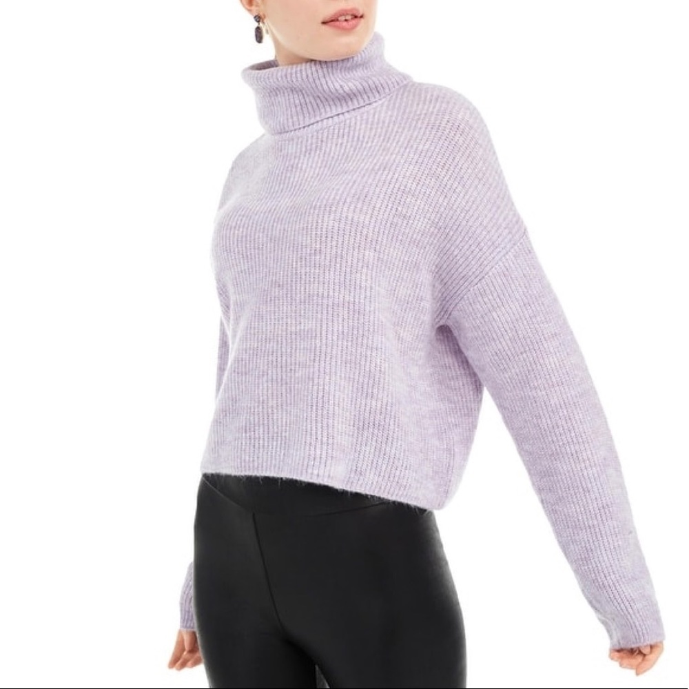 Sun & Moon Lilac Box Ribbed Turtleneck Sweater